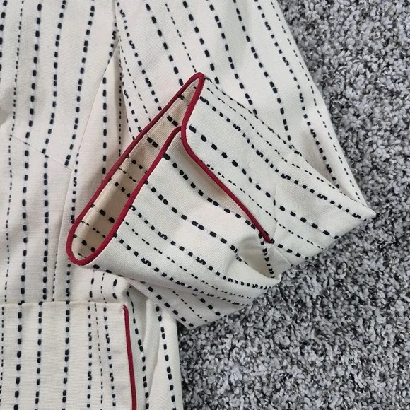 Talbots Blazer Womens Size 12 Embroidered Stripes Red Trim Cotton Jacket Preppy - Picture 5 of 8